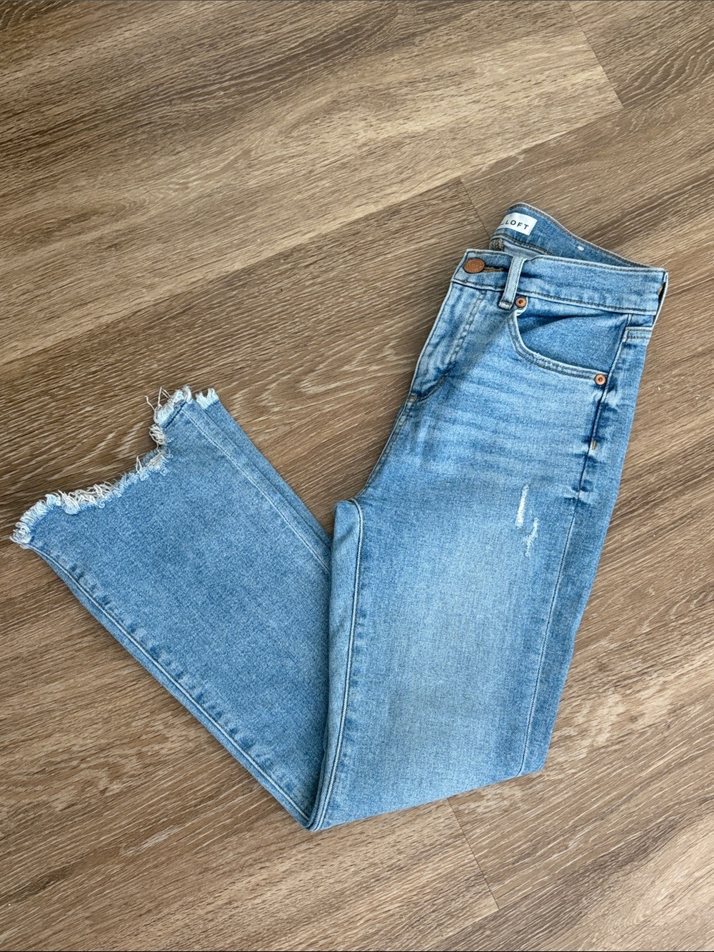 LOFT Light Blue Cropped Frayed-Hem Jeans